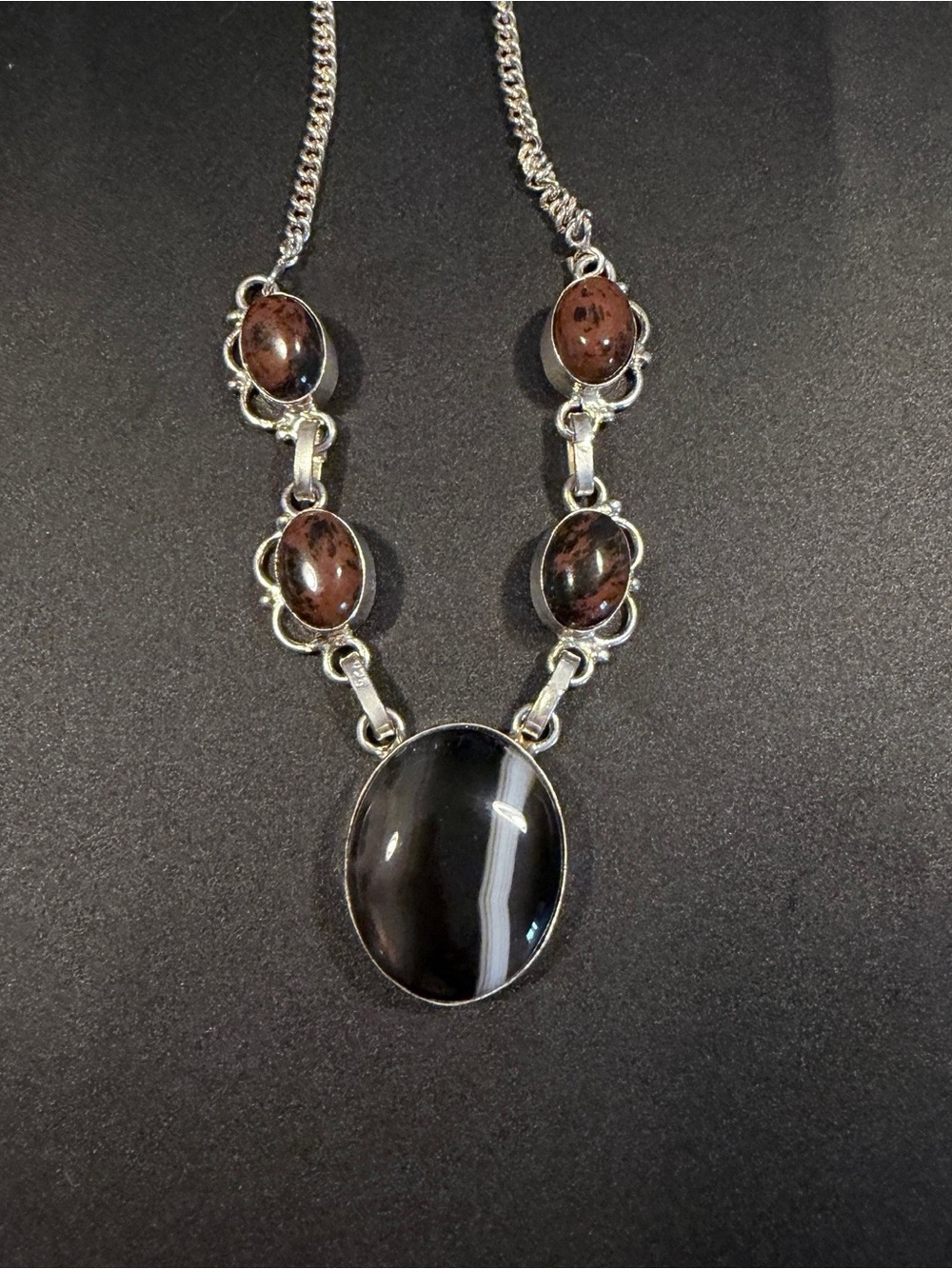 Sterling Silver Handmade Vintage Coconut Jasper and Agate Necklace